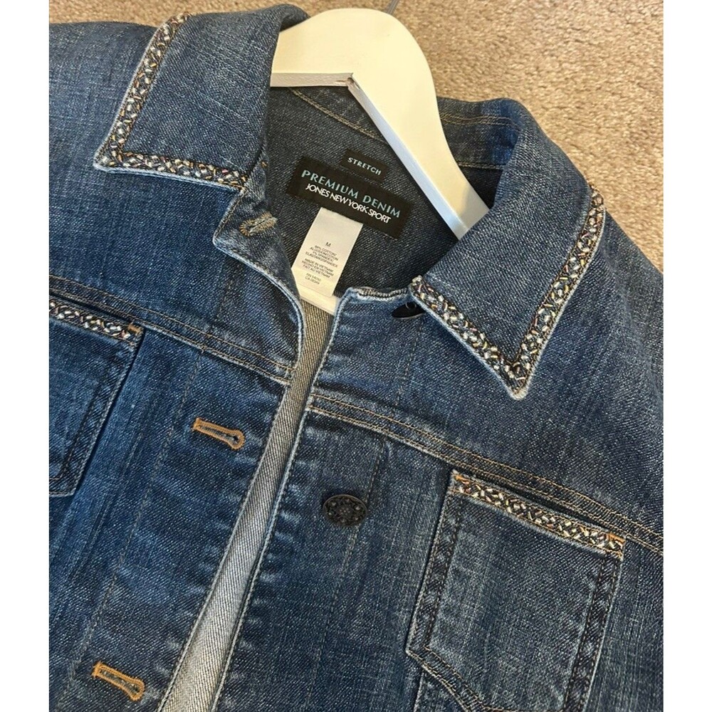 Vintage Y2K Jones NY Sport Premium Stretch Denim Beaded Jean Jacket Size Medium